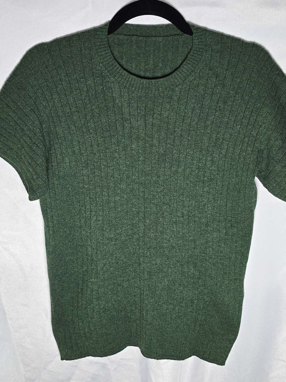 Loro Piana 100% Cashmere Green Ribbed Crewneck Short Sleeve Baby T Sweater Sz S - Picture 2 of 9